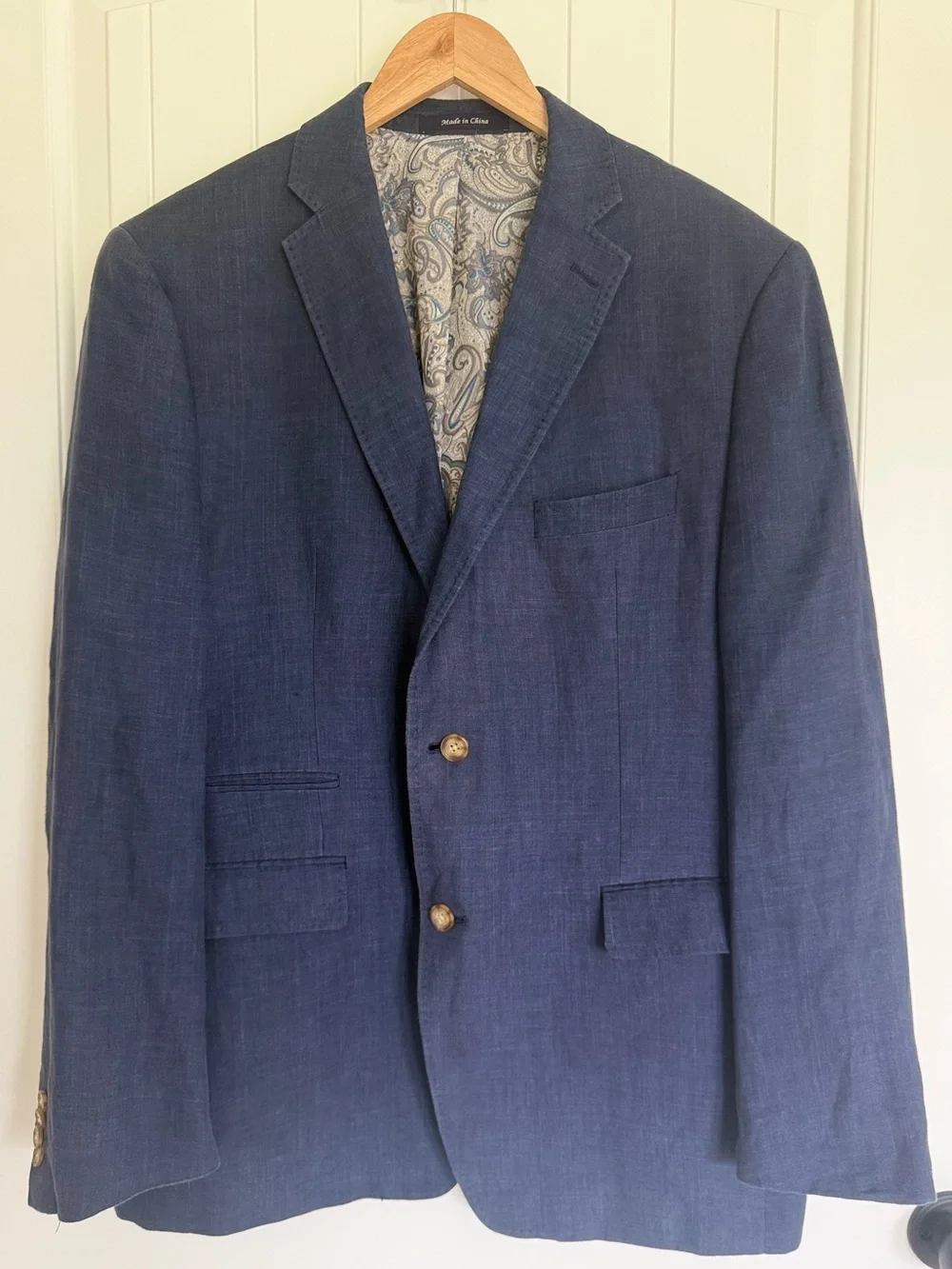Alan Flusser Blue Linen Blend Blazer Sport Coat Paisley Lined Two Button 44R